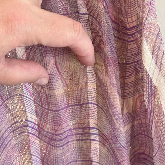 Vintage 90s Adrianna Maxi Dress Womens 8 Purple Midi Silk Metallic Flutter Sheer - Picture 7 of 10